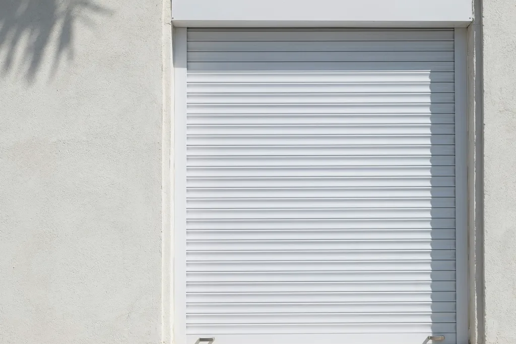 Villa window in Kuwait with white aluminum rolling shutter fully closed