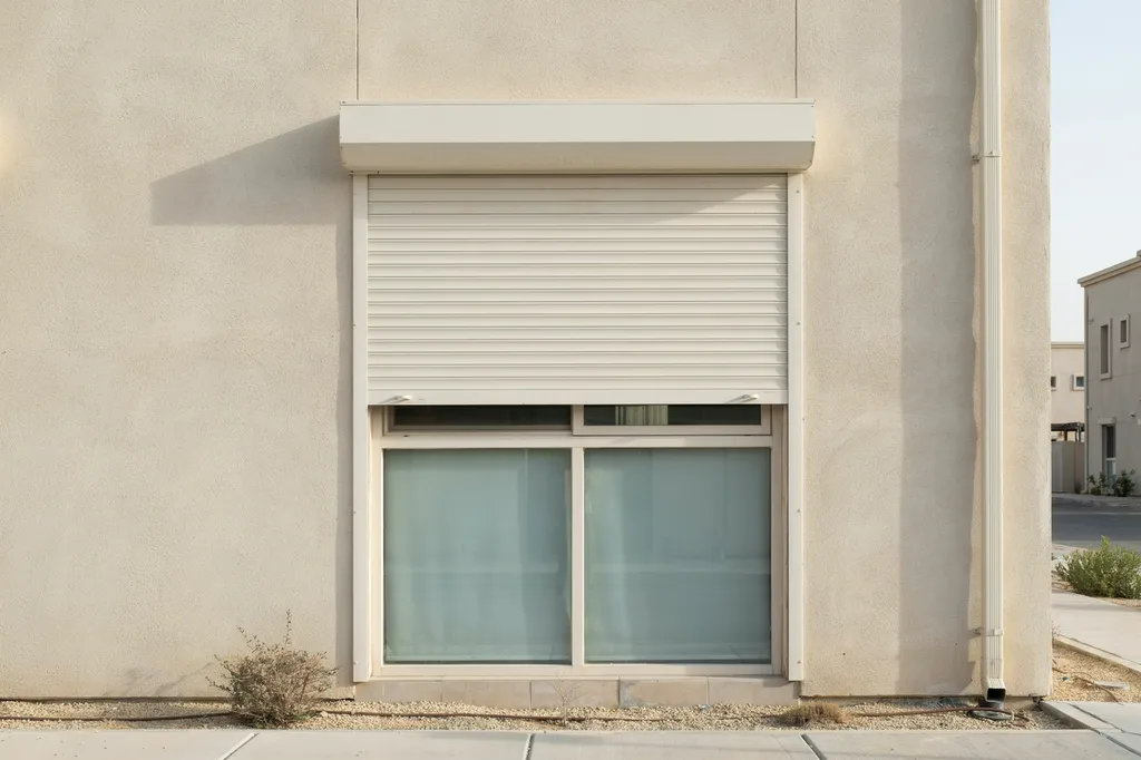 Electric rolling shutter motor housing mounted above a window in Kuwait